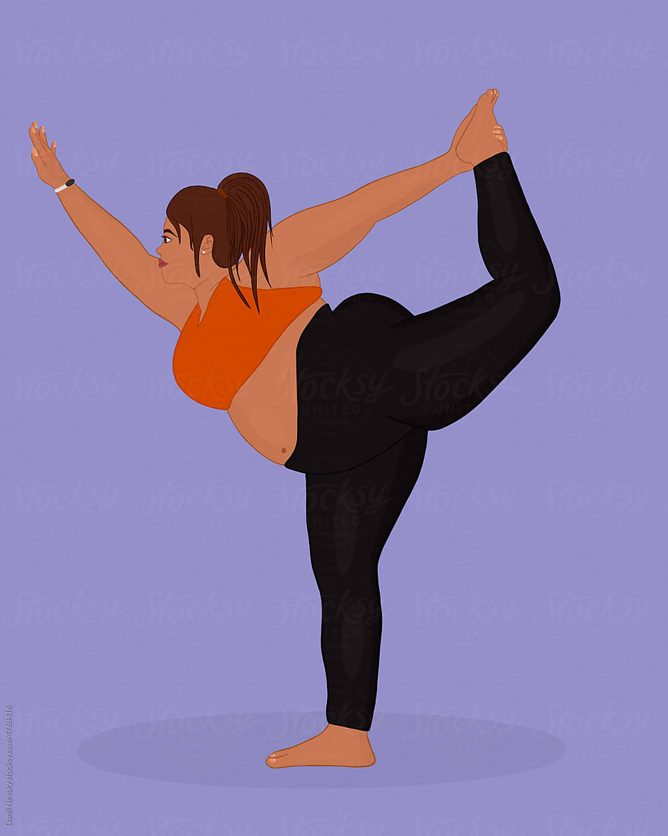 Curvy woman doing Standing Bow pose
