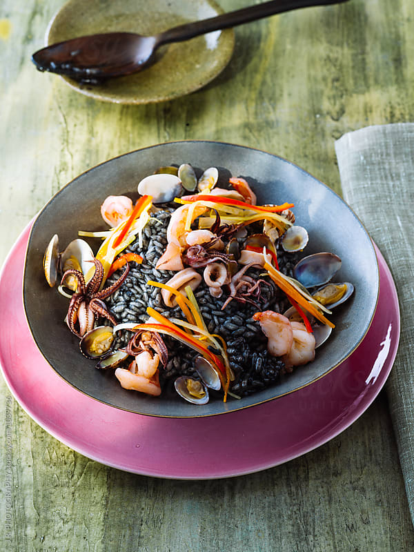 Black Risotto with seafood