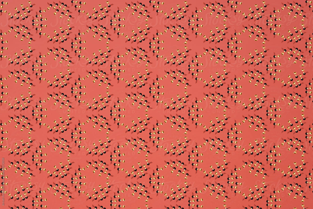 Pattern Made Of Tiny Golden Trophies On Red Background