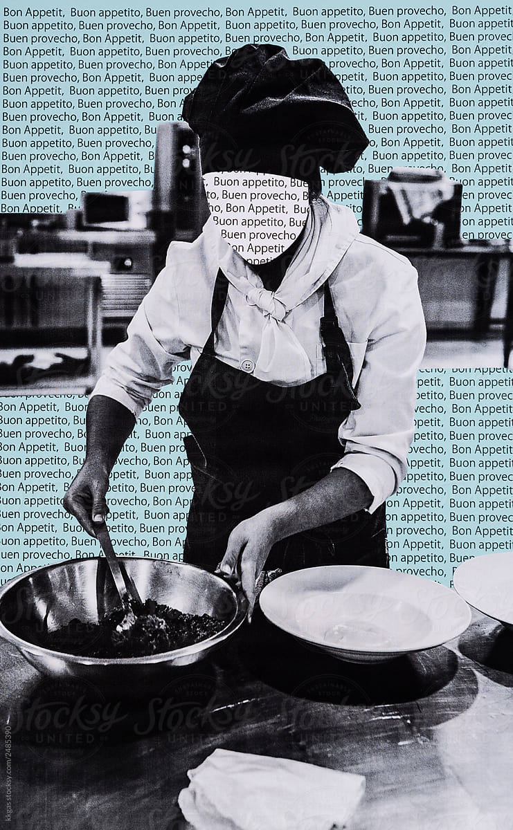 Collage of anonymous chef with blue