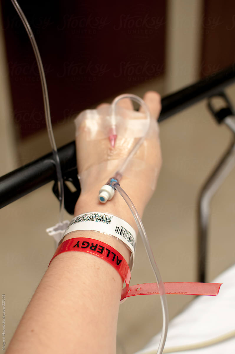 Closeup Of Hospital Wrist Allergy Bracelet Warning Stock Photo - Download  Image Now - iStock