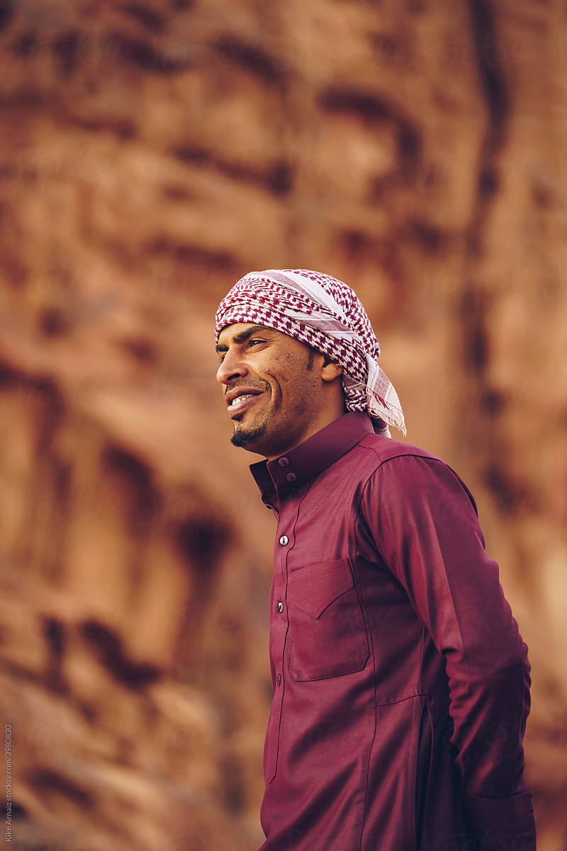 Arabic man standing near mountains