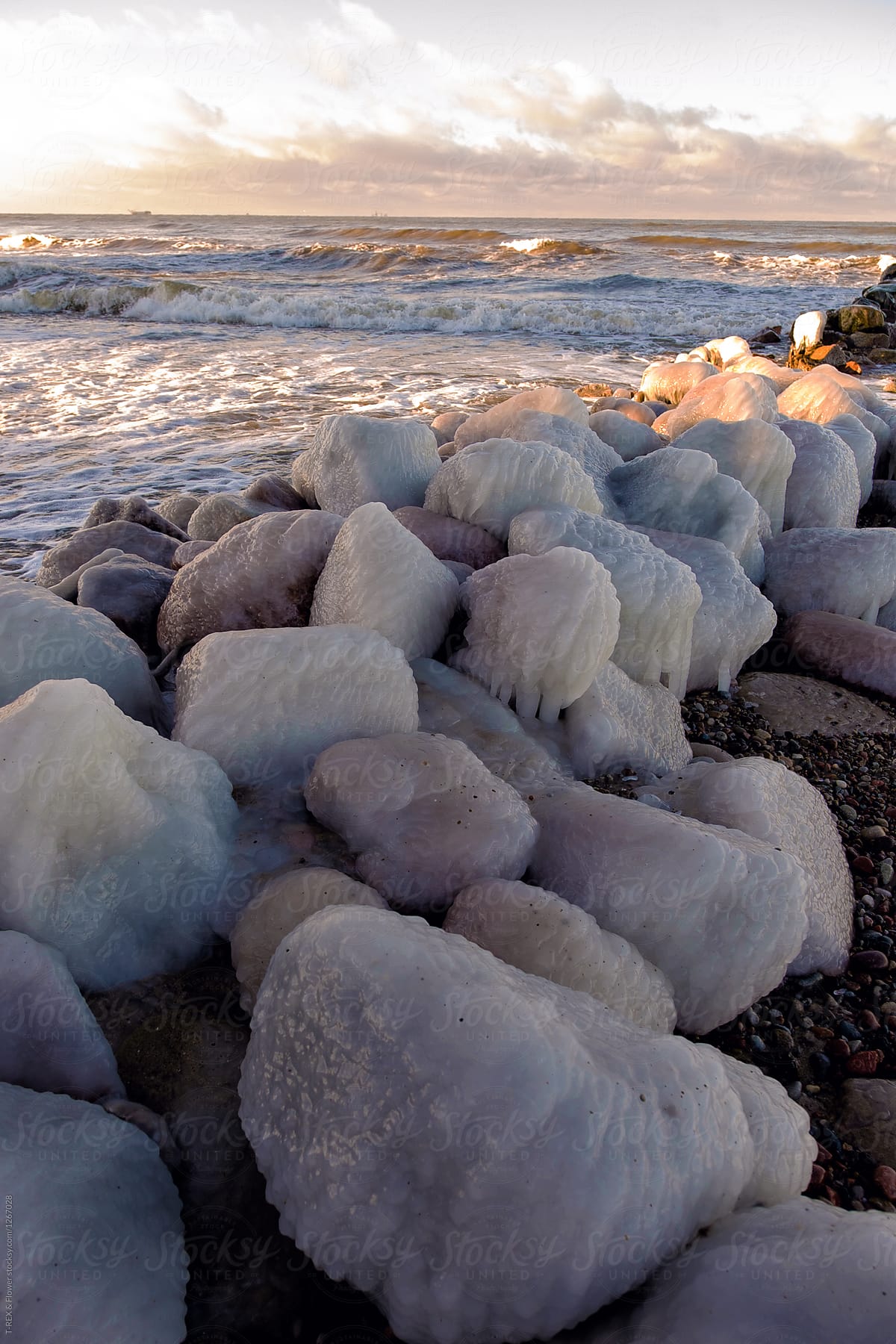 Salty big stones on seashore
