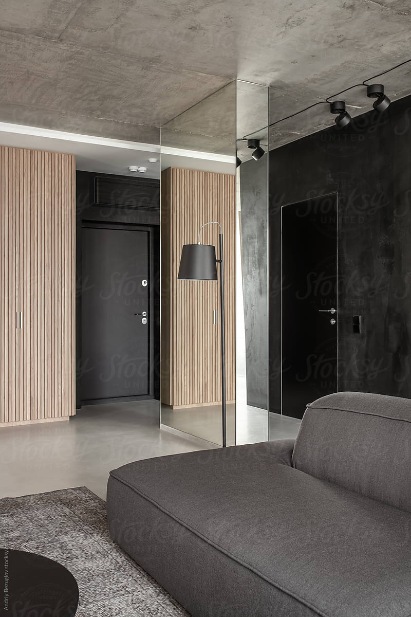 Interior of modern flat with textured walls