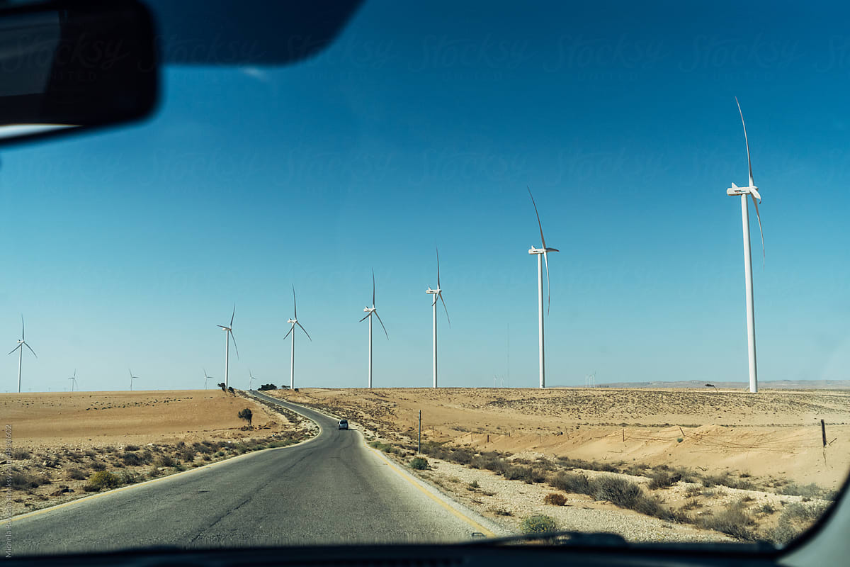 Windmill turbines in a nature landscape