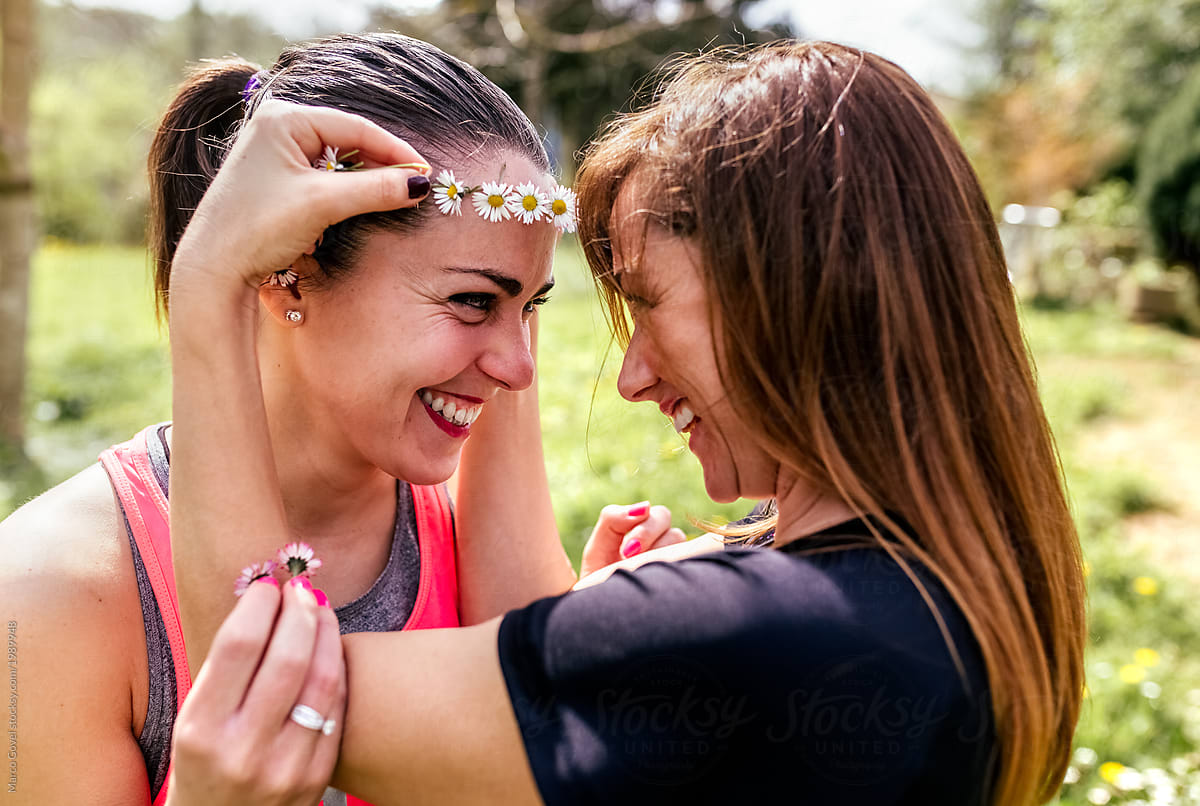 Two Middle Aged Women On A Meadow In Spring By Stocksy Contributor Marco Govel Stocksy 