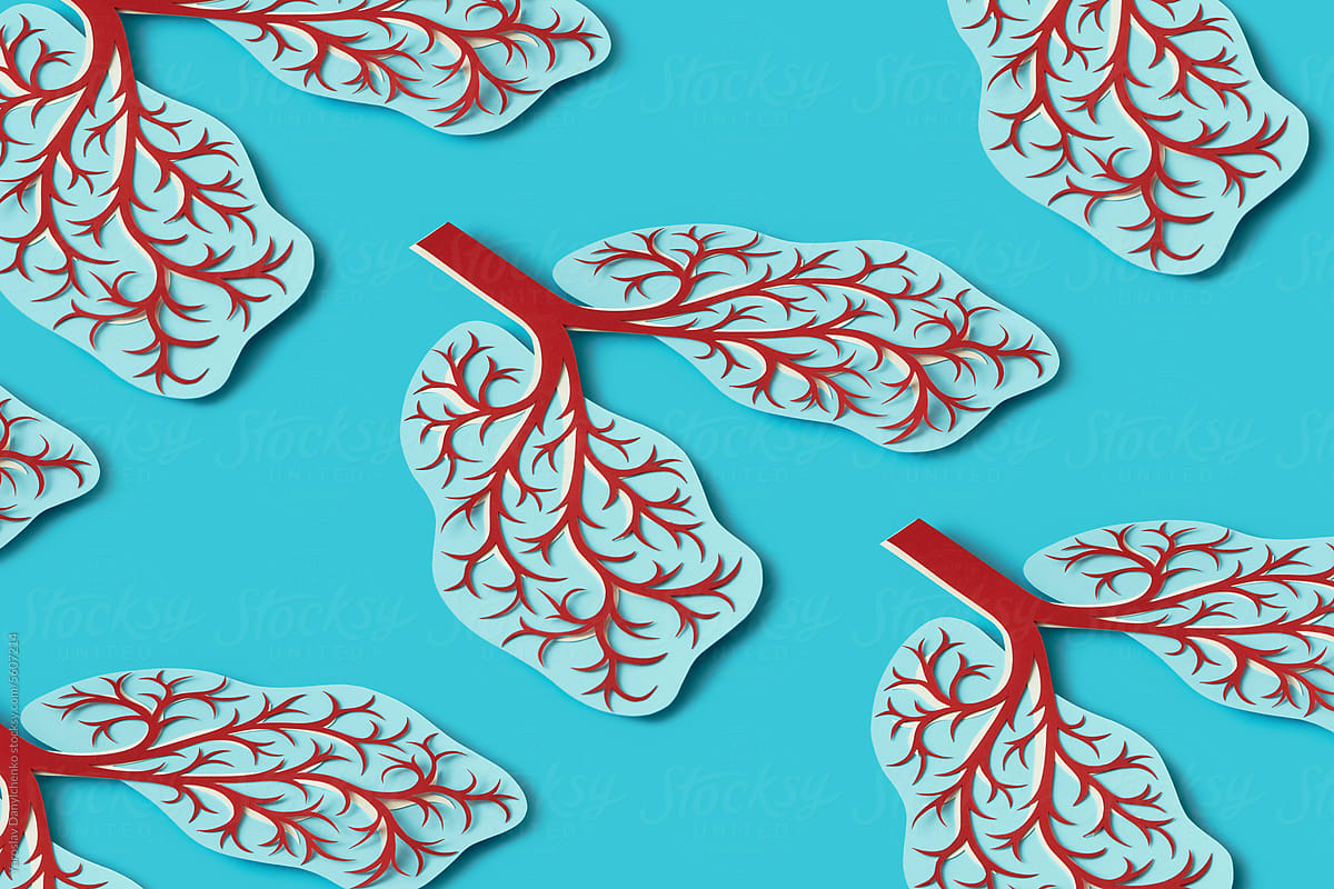 Seamless pattern of infected human lungs made of colored paper