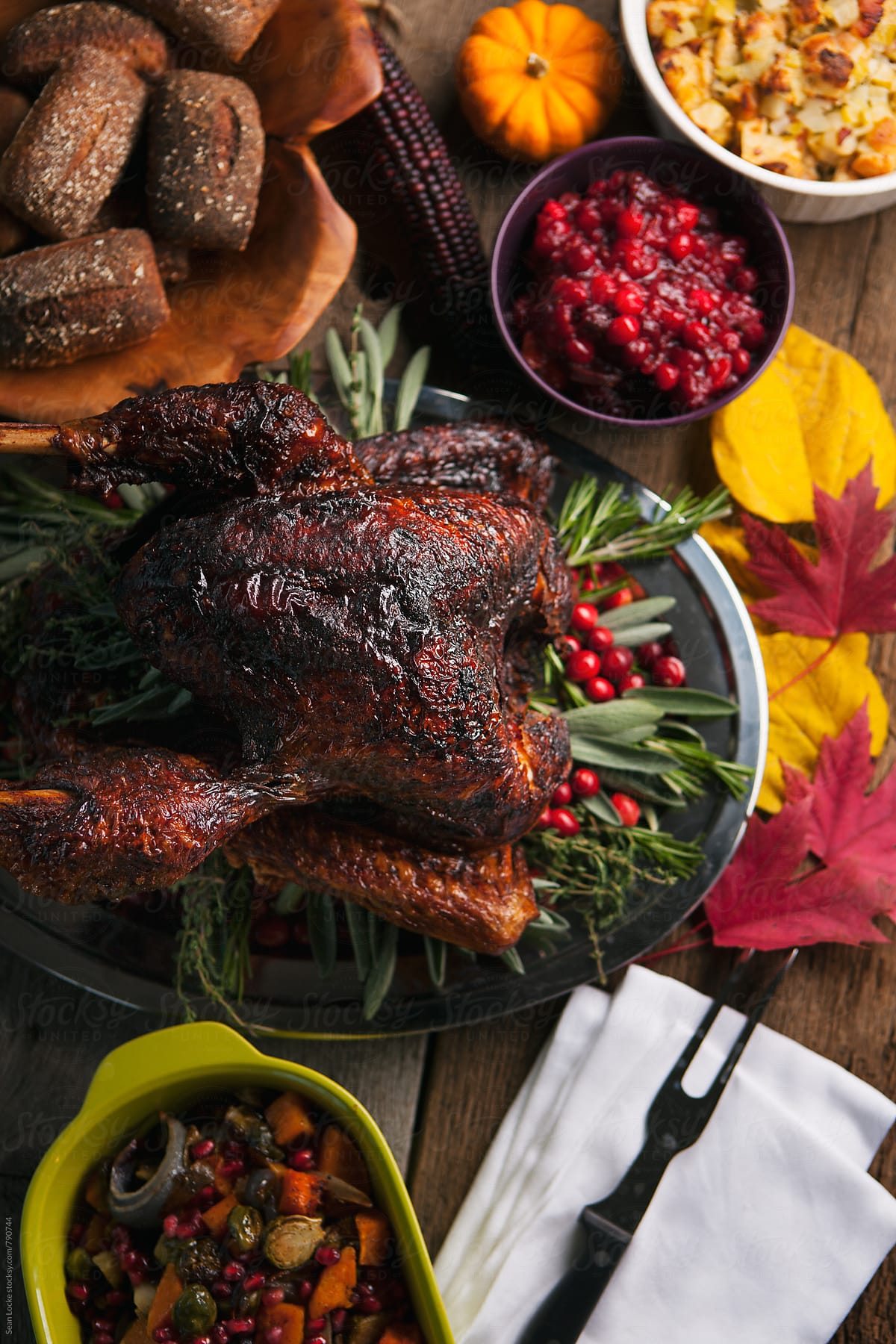 Thanksgiving: Overhead Of Deep Fried Turkey On Table