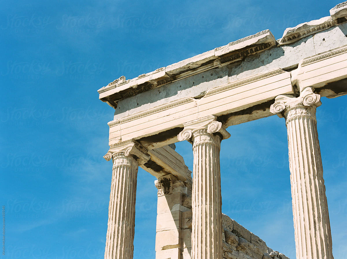 Detail of columns at Parthenon in Athens, Greece