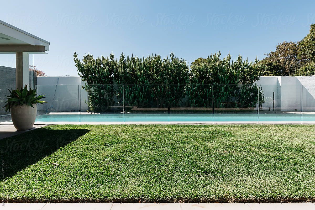 Landscape architecture of a lap pool and lawn