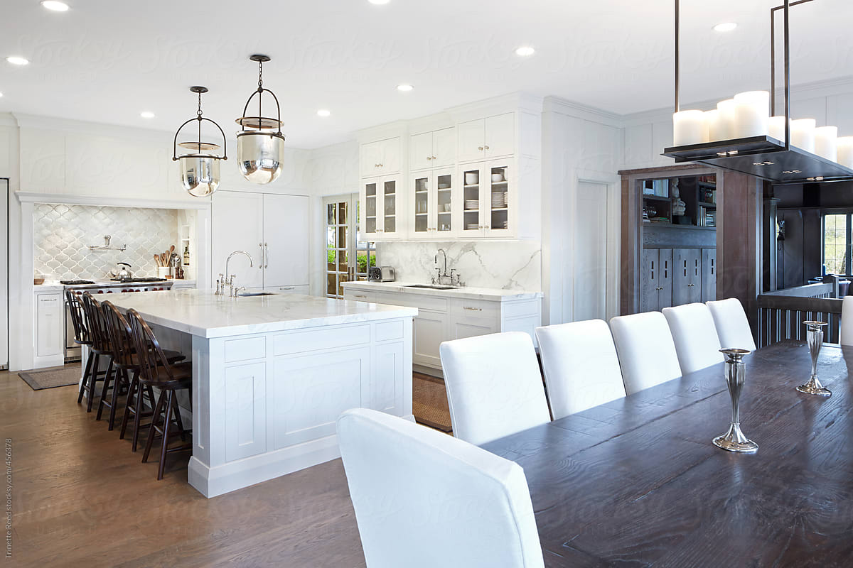 White farmhouse kitchen in luxury custom built home