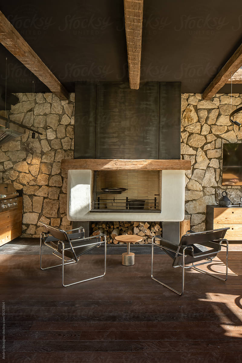 Contemporary interior of country house from natural materials