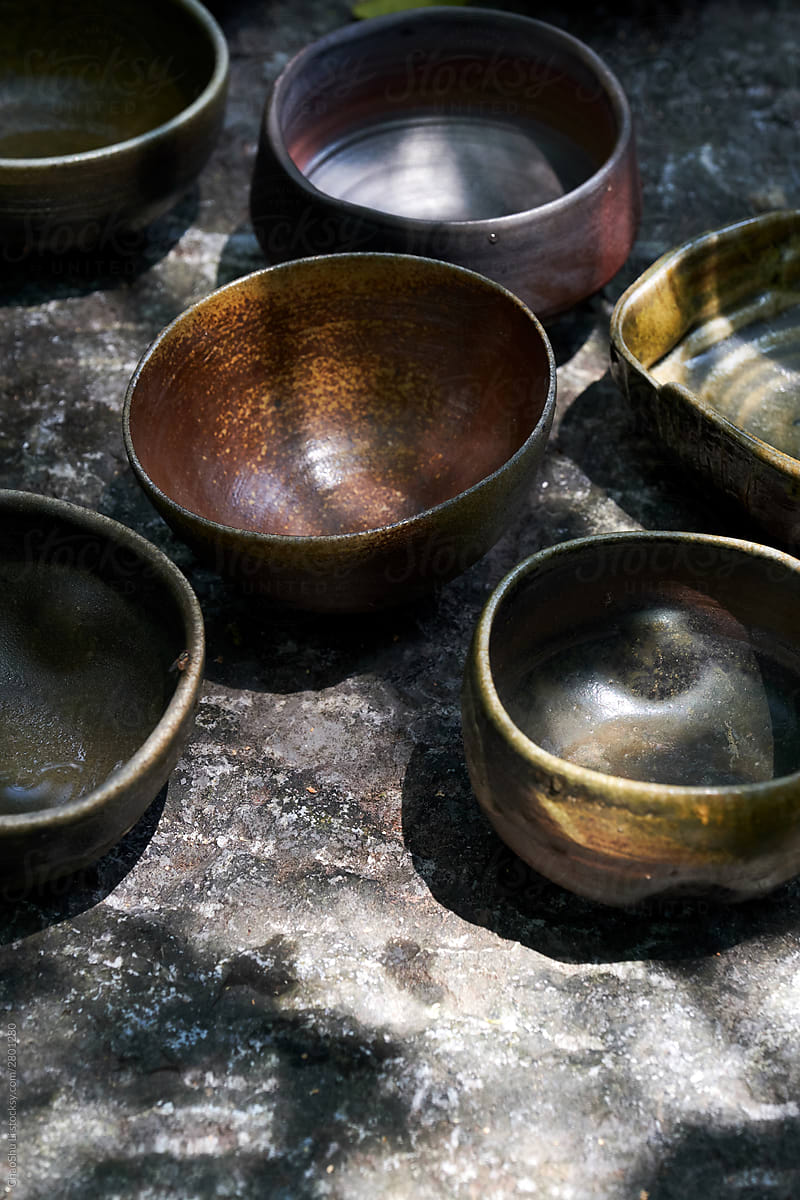 Close-up ceramics, fired in a wood-fired kiln