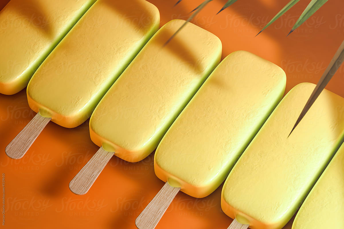 Lemon ice creams on orange background