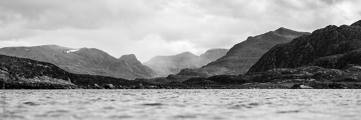 Scottish Loch and Mountains black and white