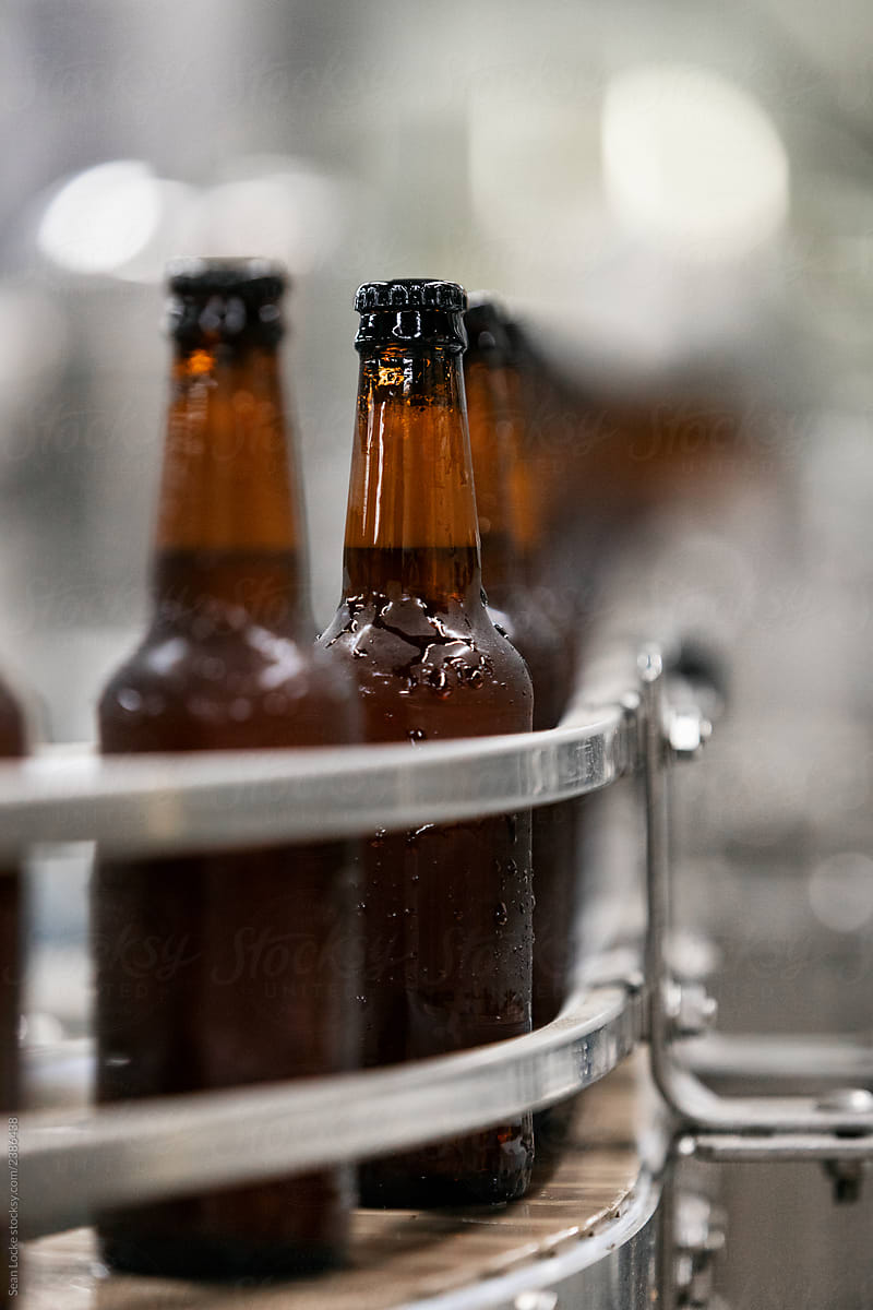 Brewery: Filled Beer Bottles On The Line