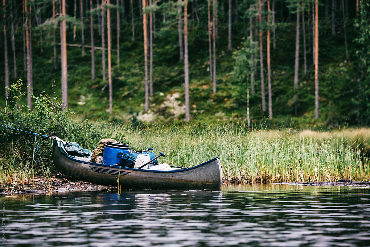 Canoe With Gear in Wilderness