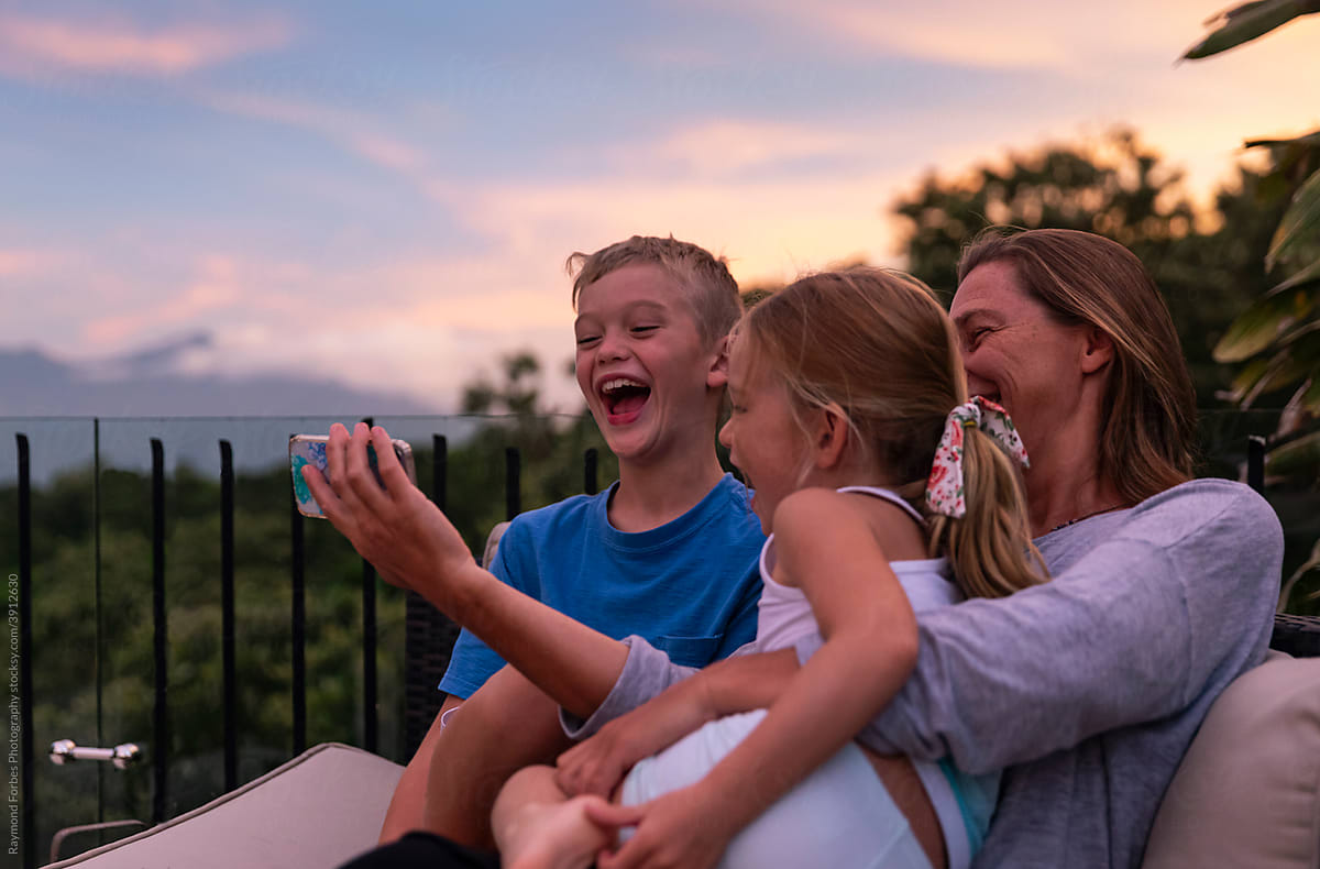 Family on Video Chat Call outdoors