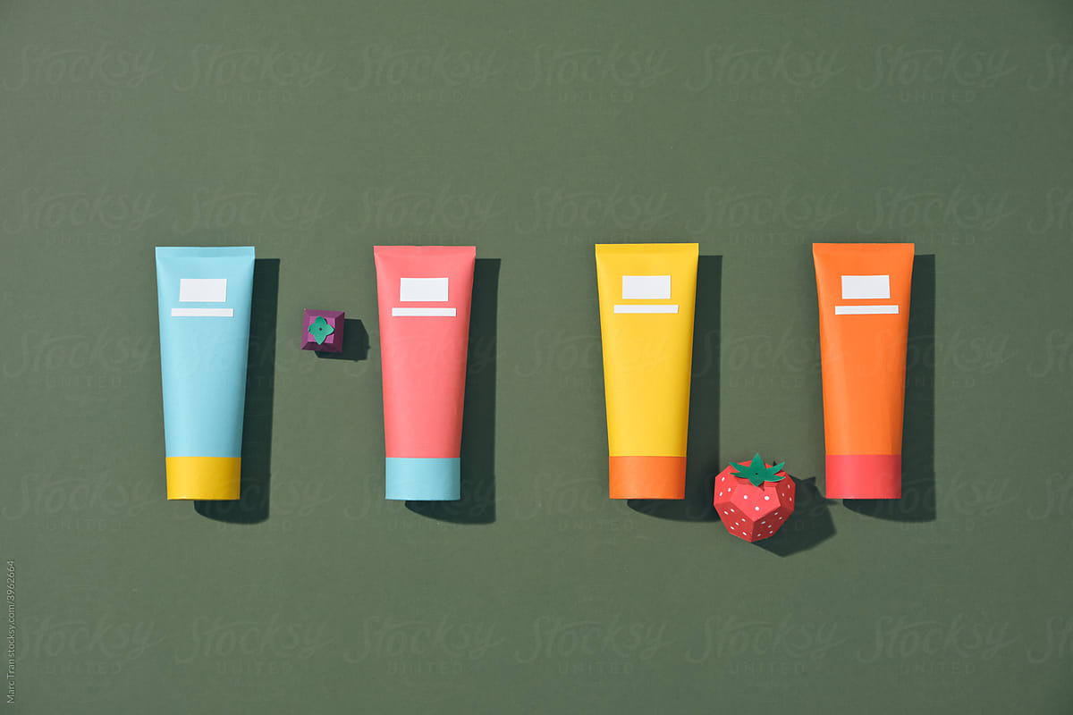 Cosmetic hygiene products in colored tubes