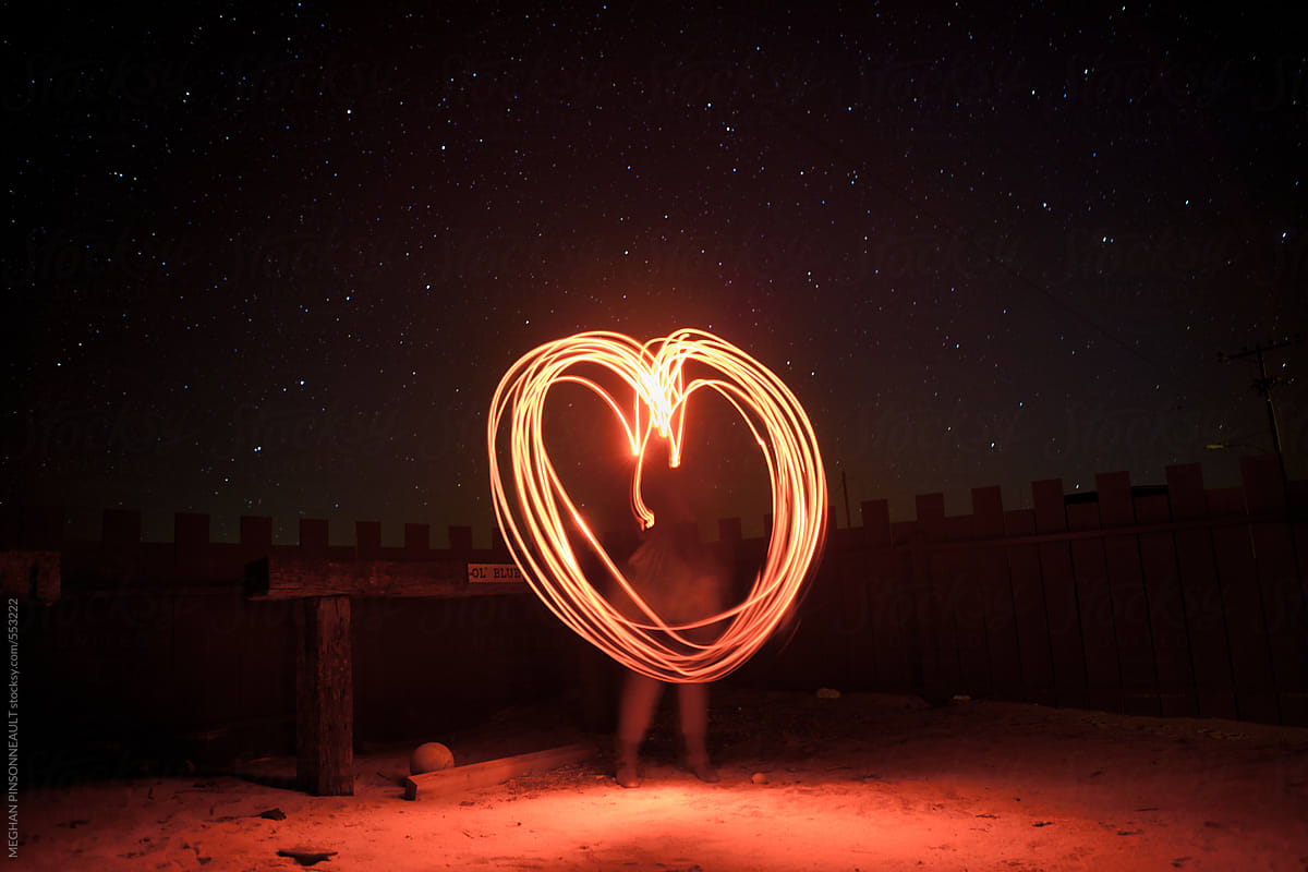 Heart Shape Created with Light Painting at Night