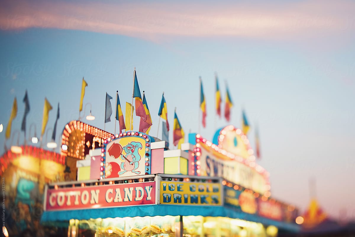 A cotton candy stand at a carnival