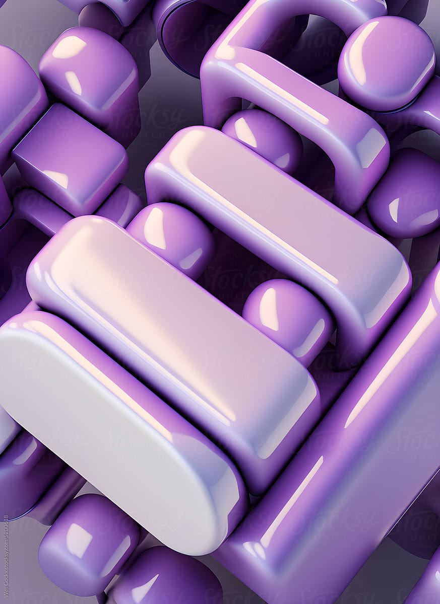 Glossy Purple Abstract 3D Sculpture Background with Interlocked Blocks