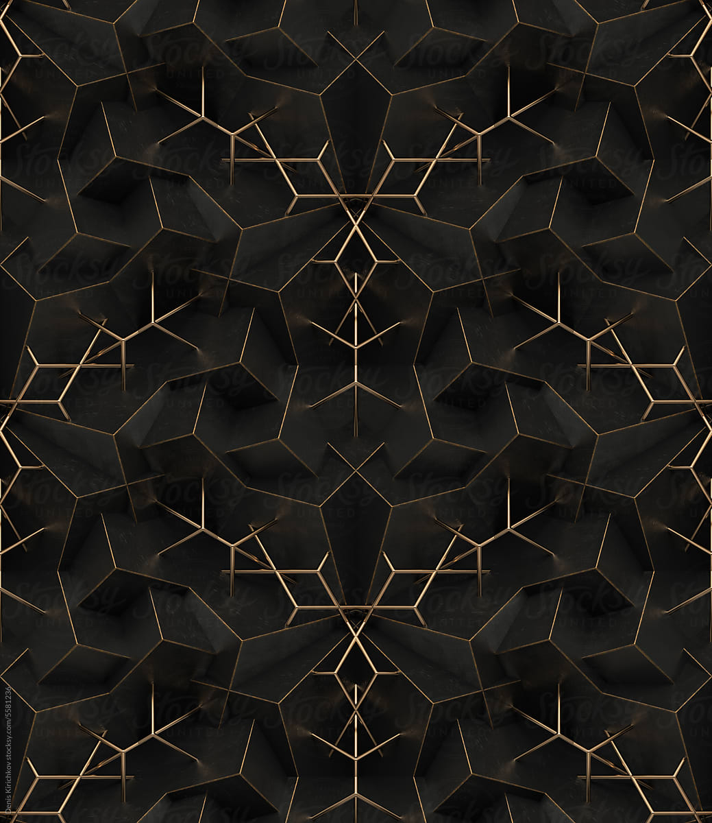 Futuristic black with gold wallpaper pattern.