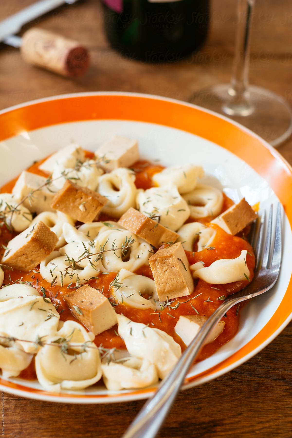 Tortellini with Pumpkin Sauce, Ricotta and Tofu