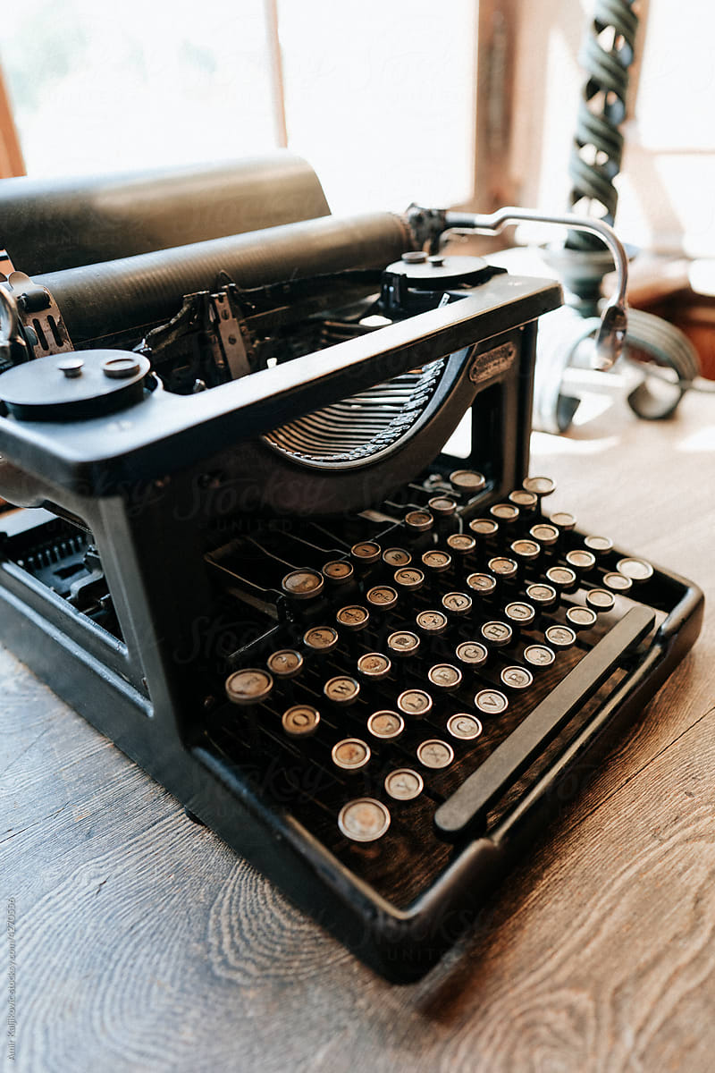 Closeup detail of an old vintage manual typewriter on display