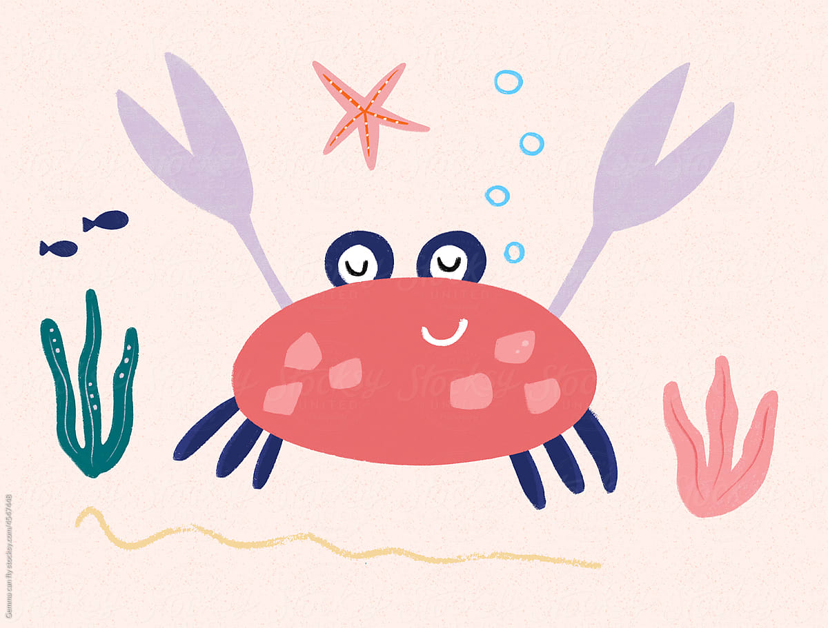 Crab summer ocean illustration