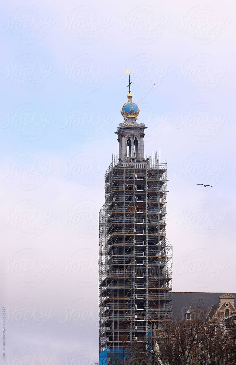 church tower in scaffolding