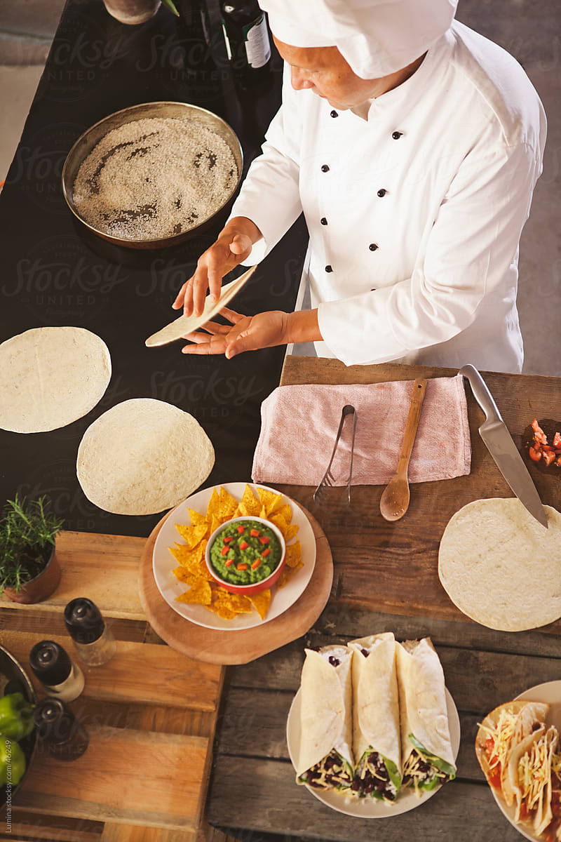 Mexican Chef Baking Tortillas