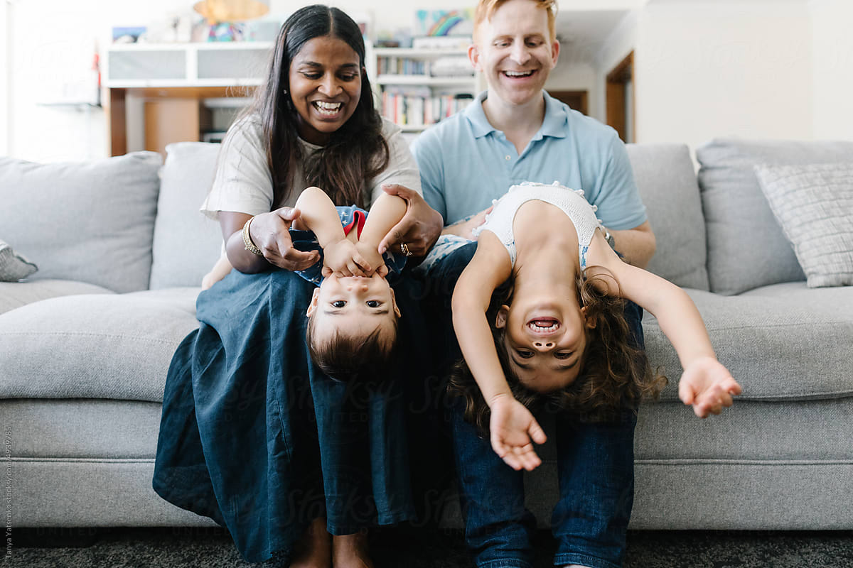 A family with two children at home