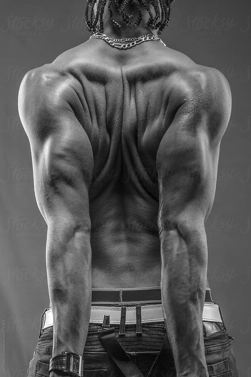 muscular black man with strong back