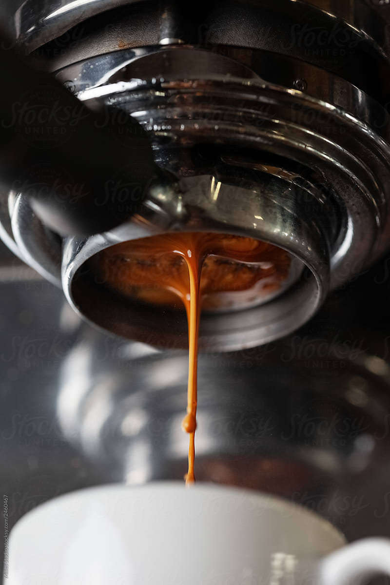 Closeup of dripping espresso