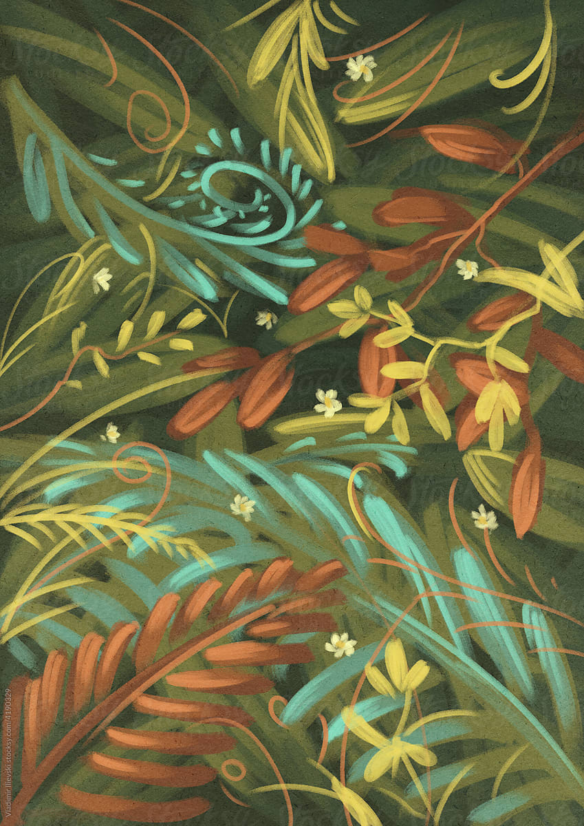 Digital painting of forest plants