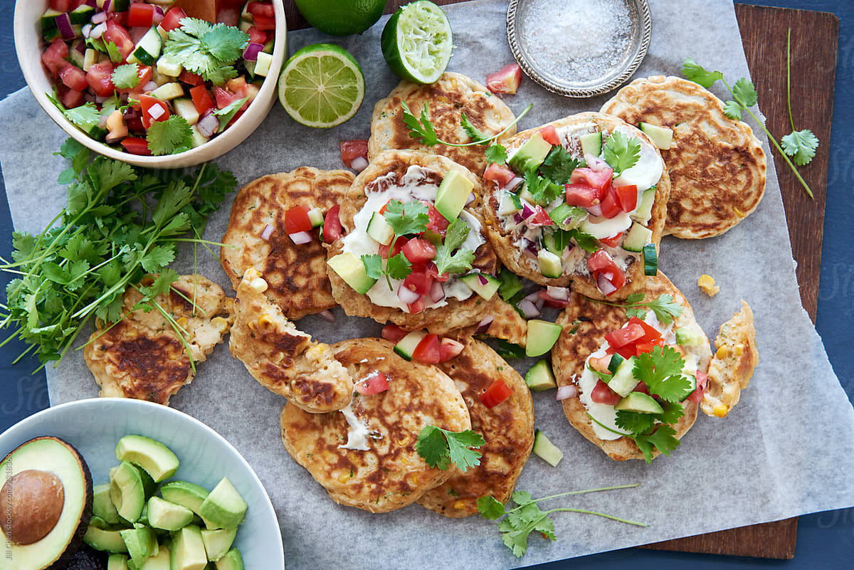 Corn fritters with fresh salsa and avocado