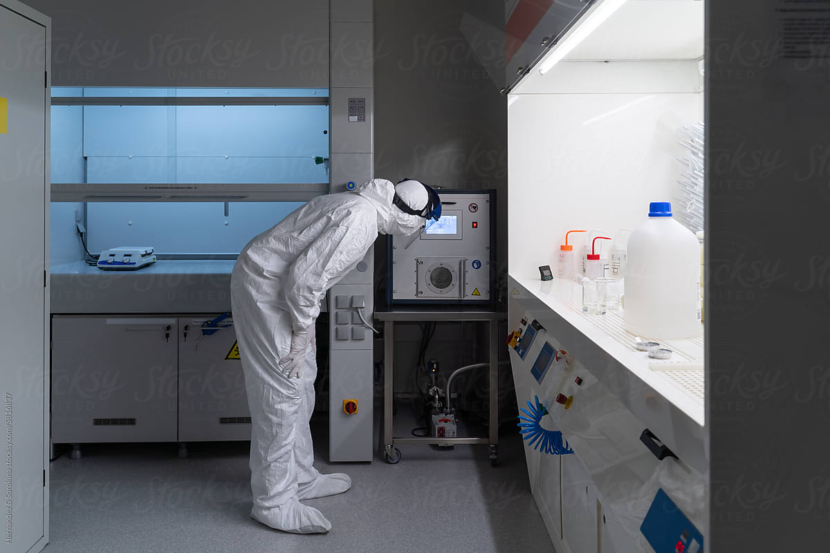 Researcher Working At Clean Room
