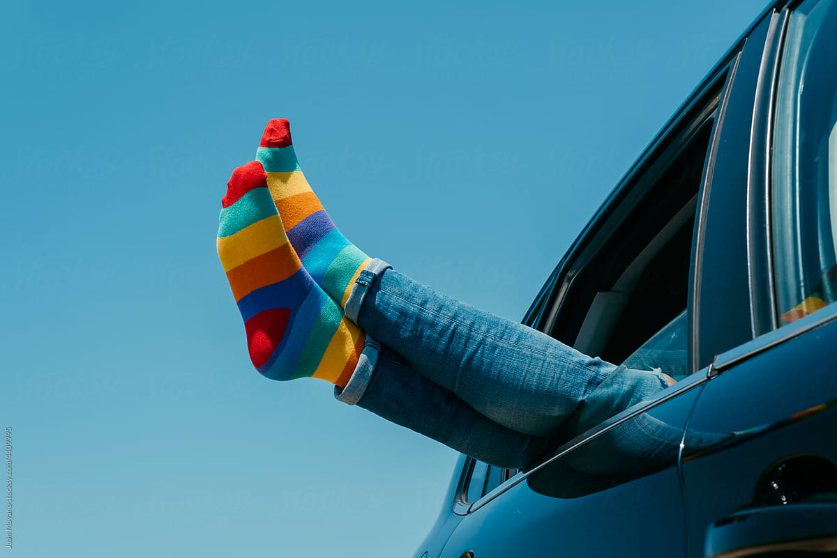 relaxing in rainbow socks