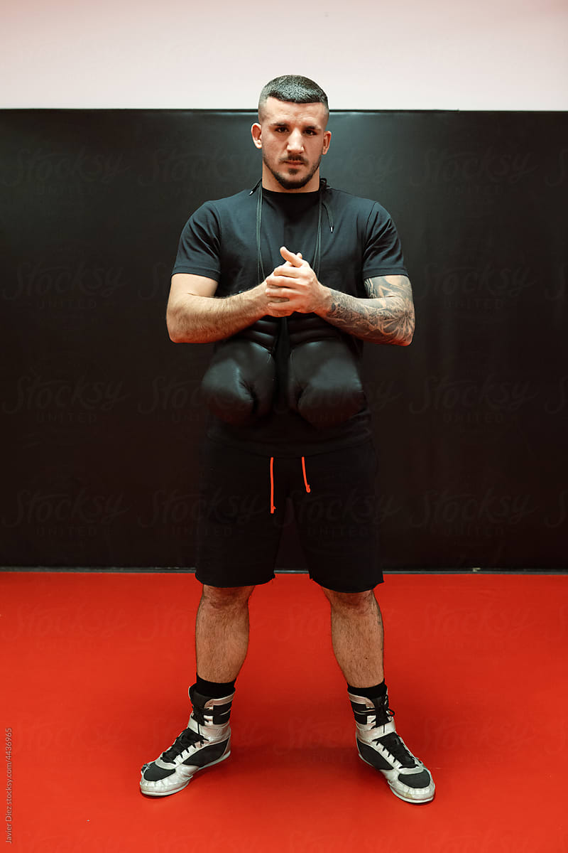 Boxer standing on gym during training