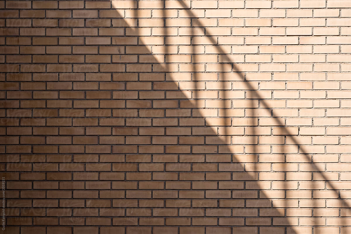Brickwall with railings shadow from sunlight.