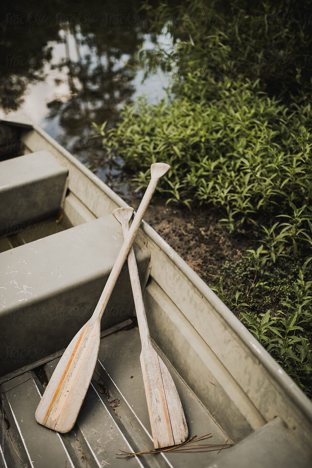Wooden Row Boat With Oars 