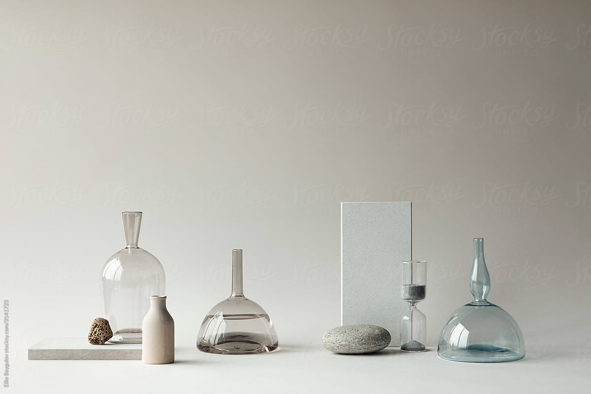 Glass vases mixed with other objects