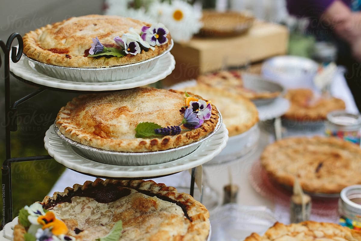 Assorted Home Baked Pies Displayed On Dessert Table
