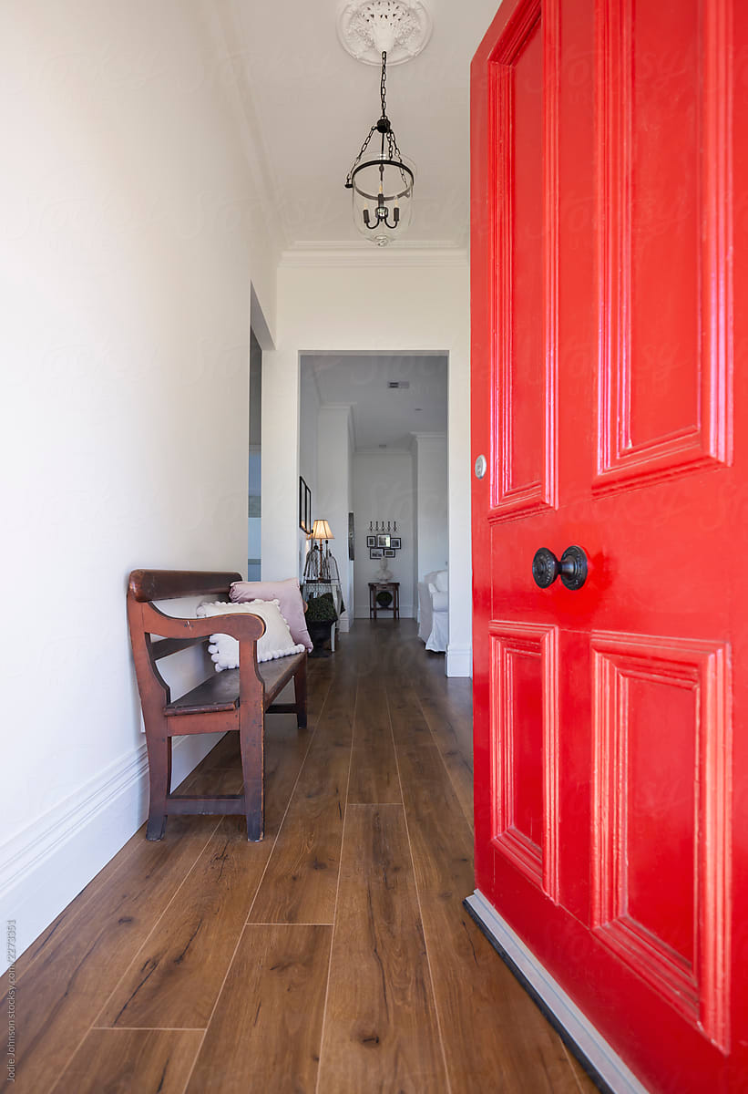 Red door open entrance