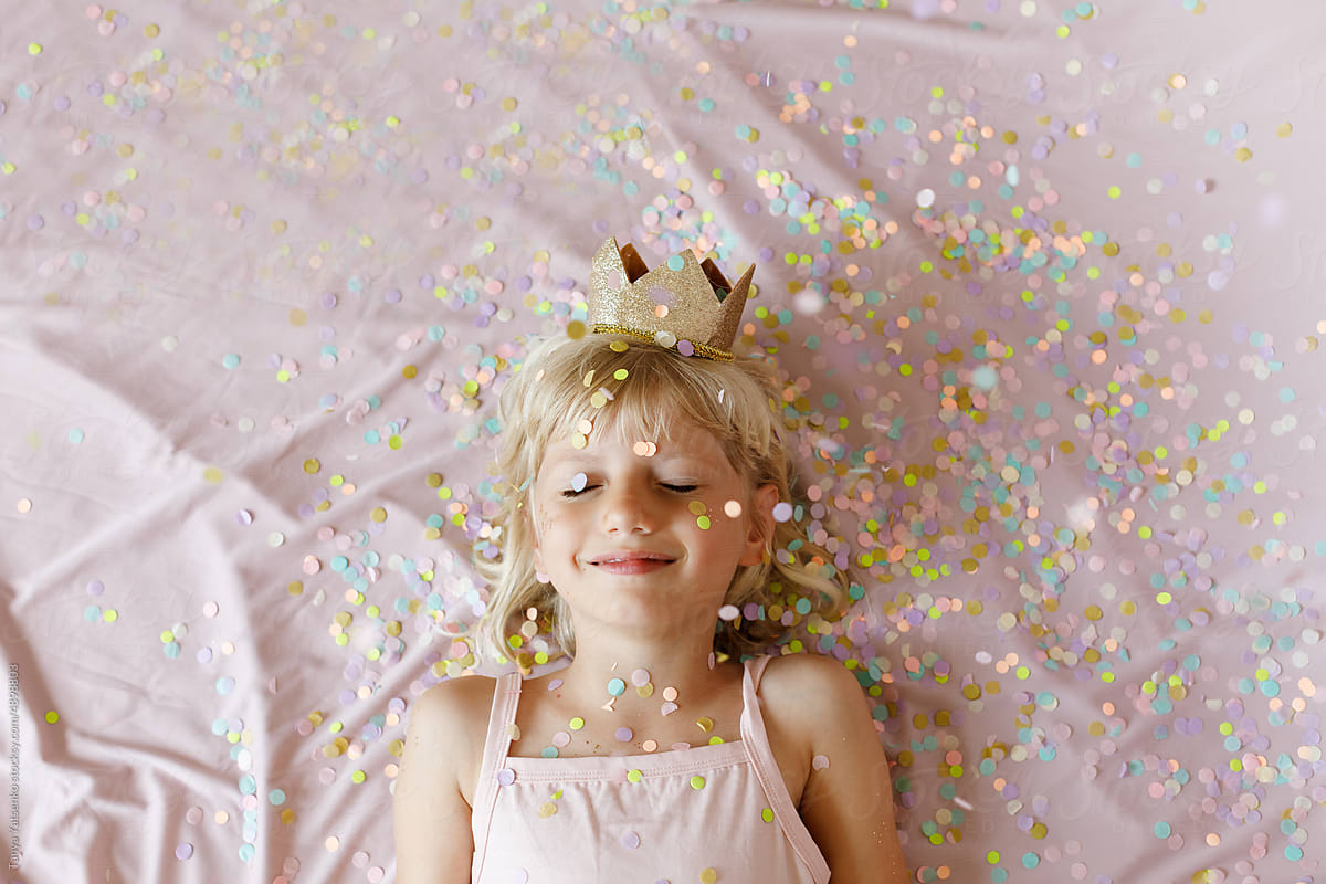 A birthday girl with confetti