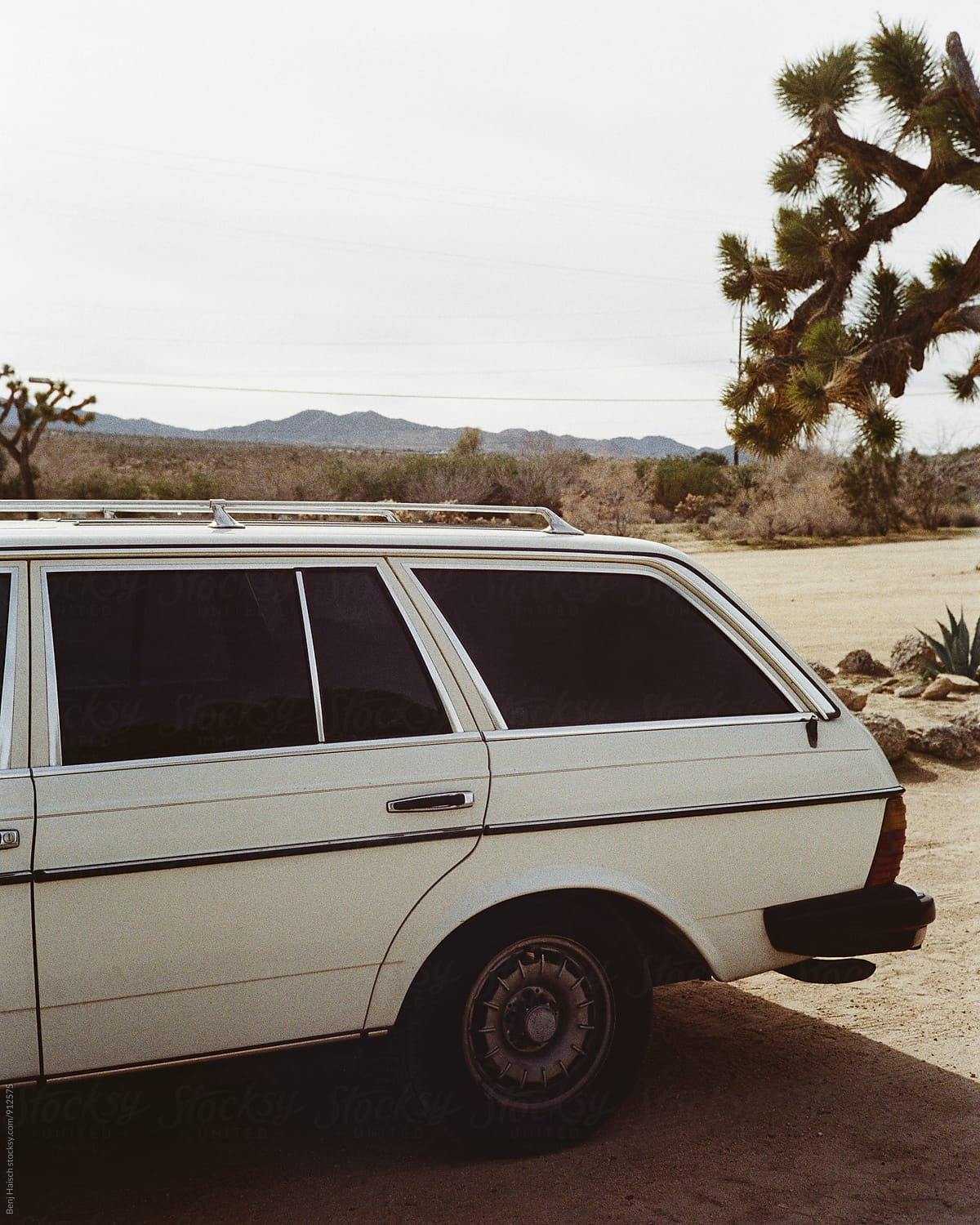 An Old White Car in Joshua Tree.