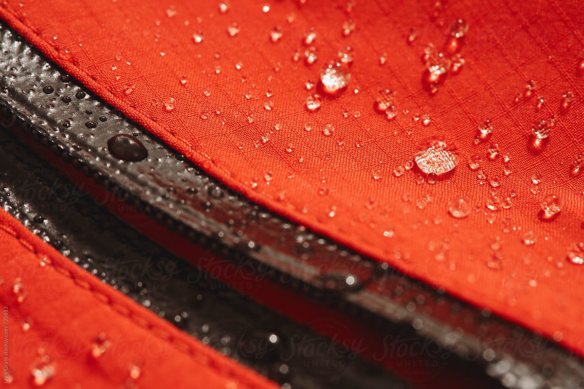 Waterproof fabric of a hardshell mountaineering jacket.