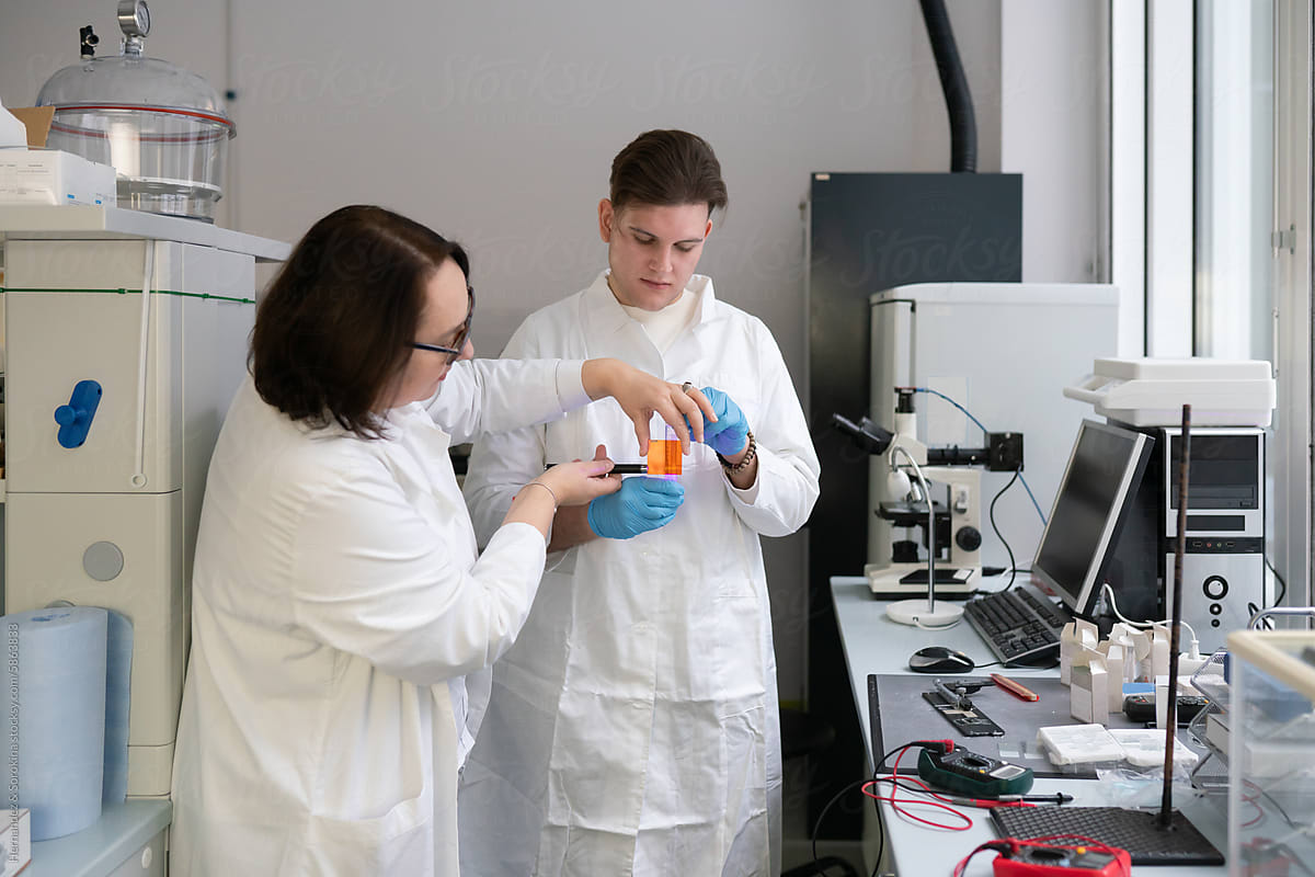 Scientists Analysing Sample In The Lab Room