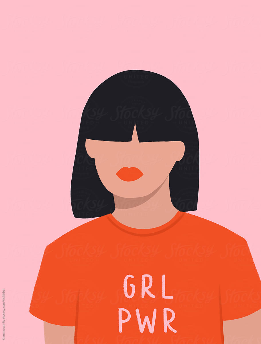 Woman wearing feminist girl power t-shirt illustration